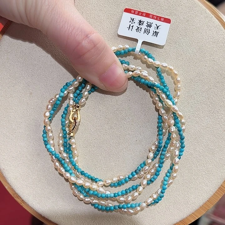 绿松石颈饰银S925镀金镶嵌长的