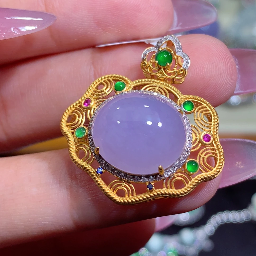 翡翠18K金镶嵌吊坠(不含链)