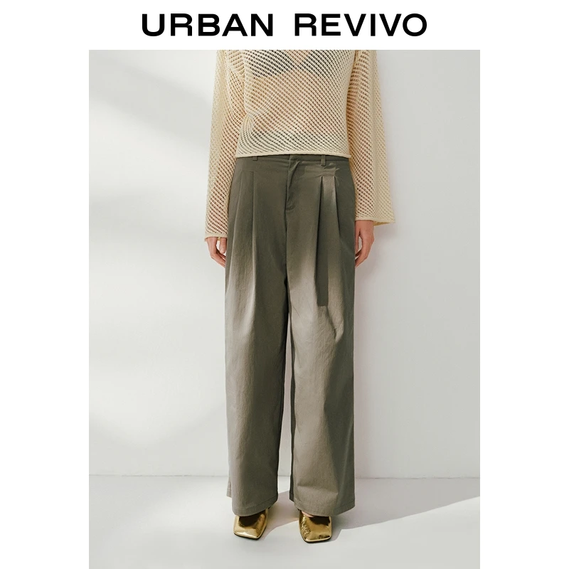 UR2025秋季新款女装流光风设计感休闲双腰头直筒裤UWU650005