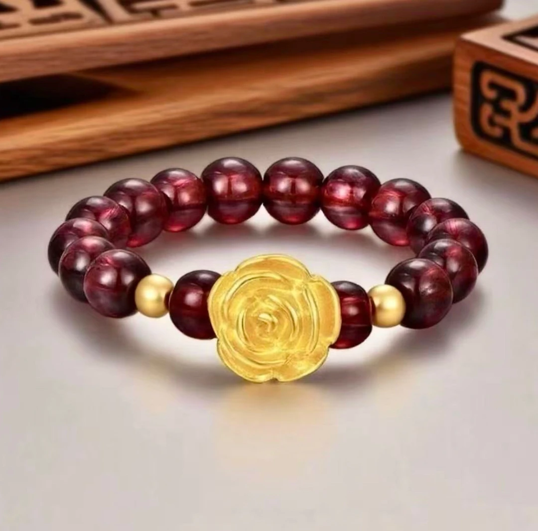 【新店补贴E】玫瑰花戒指1.2g 2025年新款石榴红戒指复古送妈妈礼物