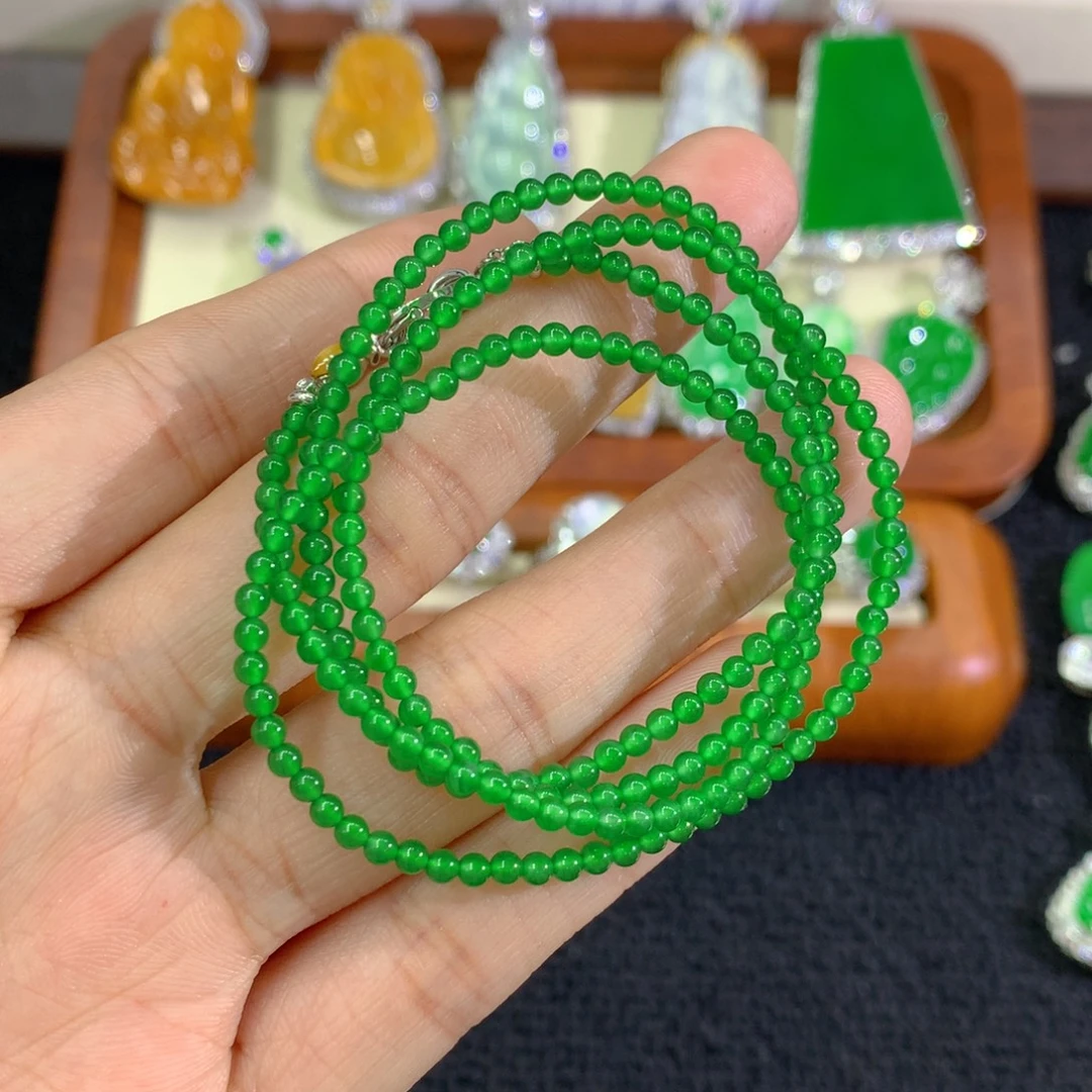 小***茶翡翠18K金镶嵌项链2.5mm