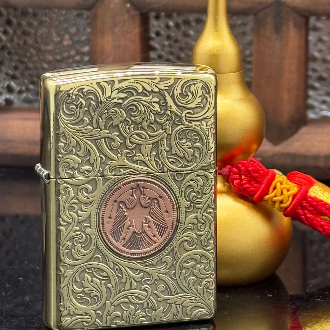 ZIPPO/之宝打火机 金乌唐草黄铜精雕镶嵌紫铜DYJ1