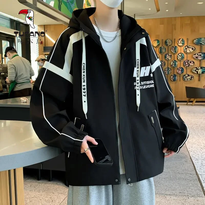 啄木鸟春秋季学生青少年百搭宽松帅气港风连帽休闲透气夹克外套男