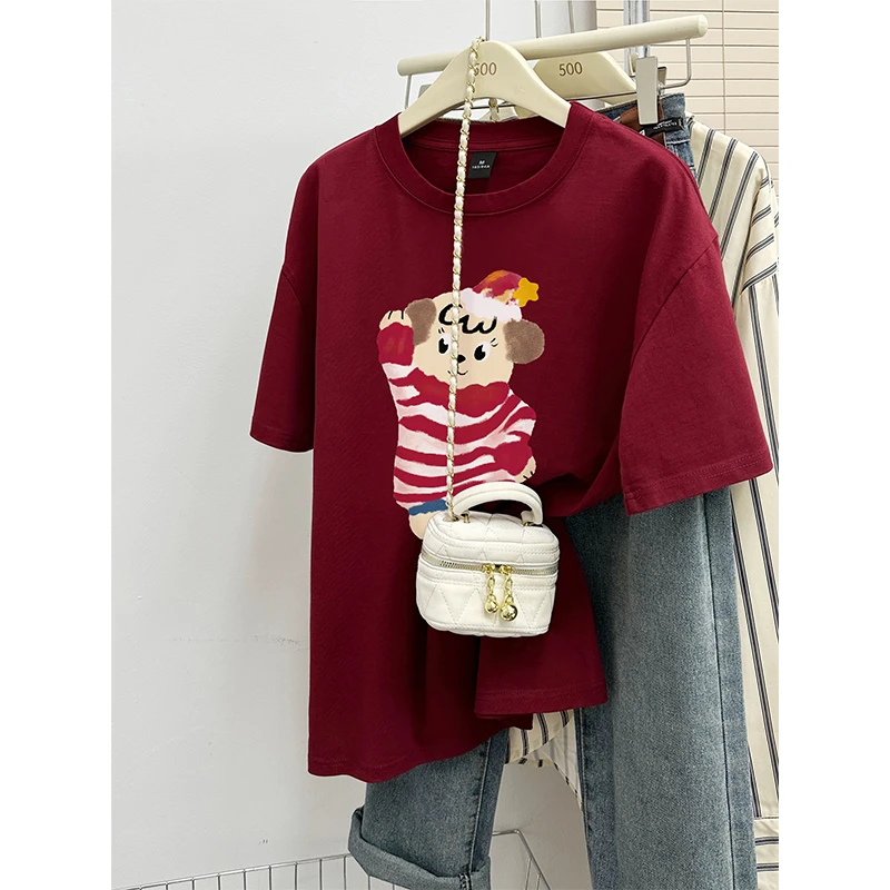 韩版宽松卡通印花休闲百搭纯棉圆领短袖t恤女夏新款洋气内搭上衣