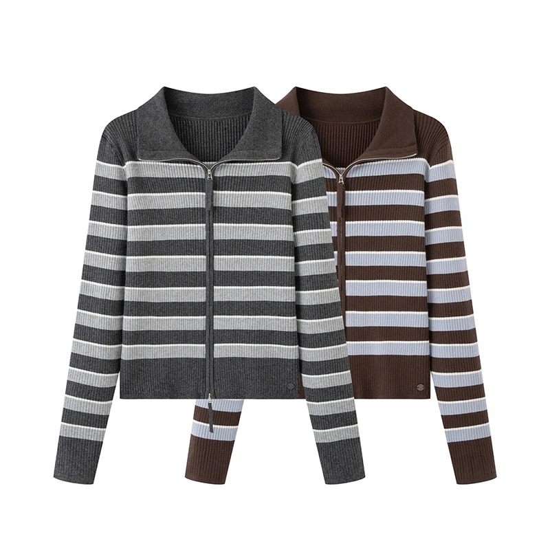 M-开衫针织衫女2025秋冬装新款百搭修身显瘦条纹上衣3811/3812