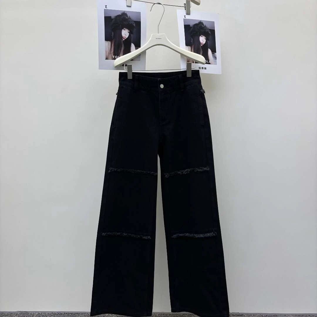 TOLDROLE 塔鹿蕾  百搭直筒长裤毛边设计感牛仔裤3124