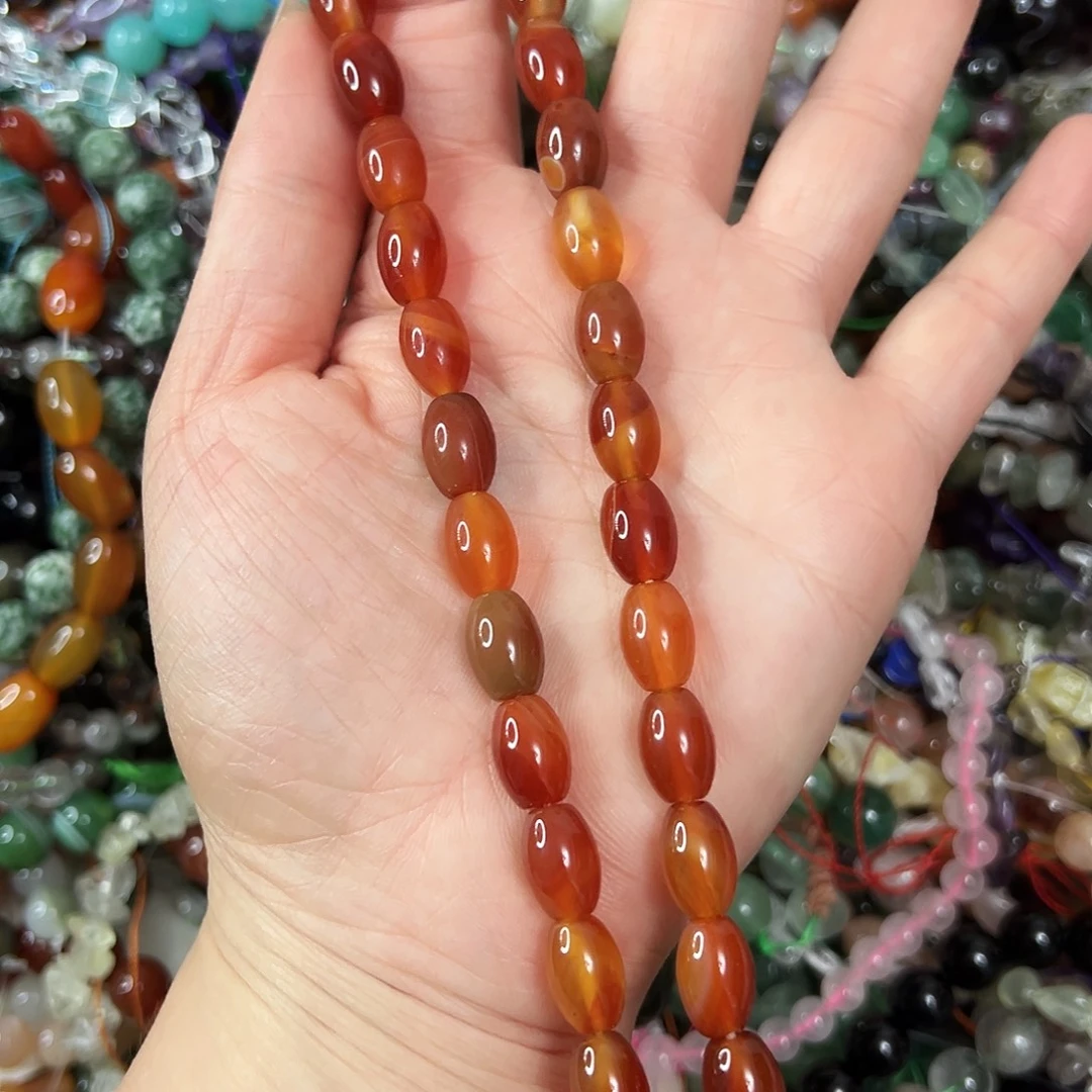 玛瑙/玉髓未镶嵌珠宝半成品，卡8x11玛瑙枣珠一条