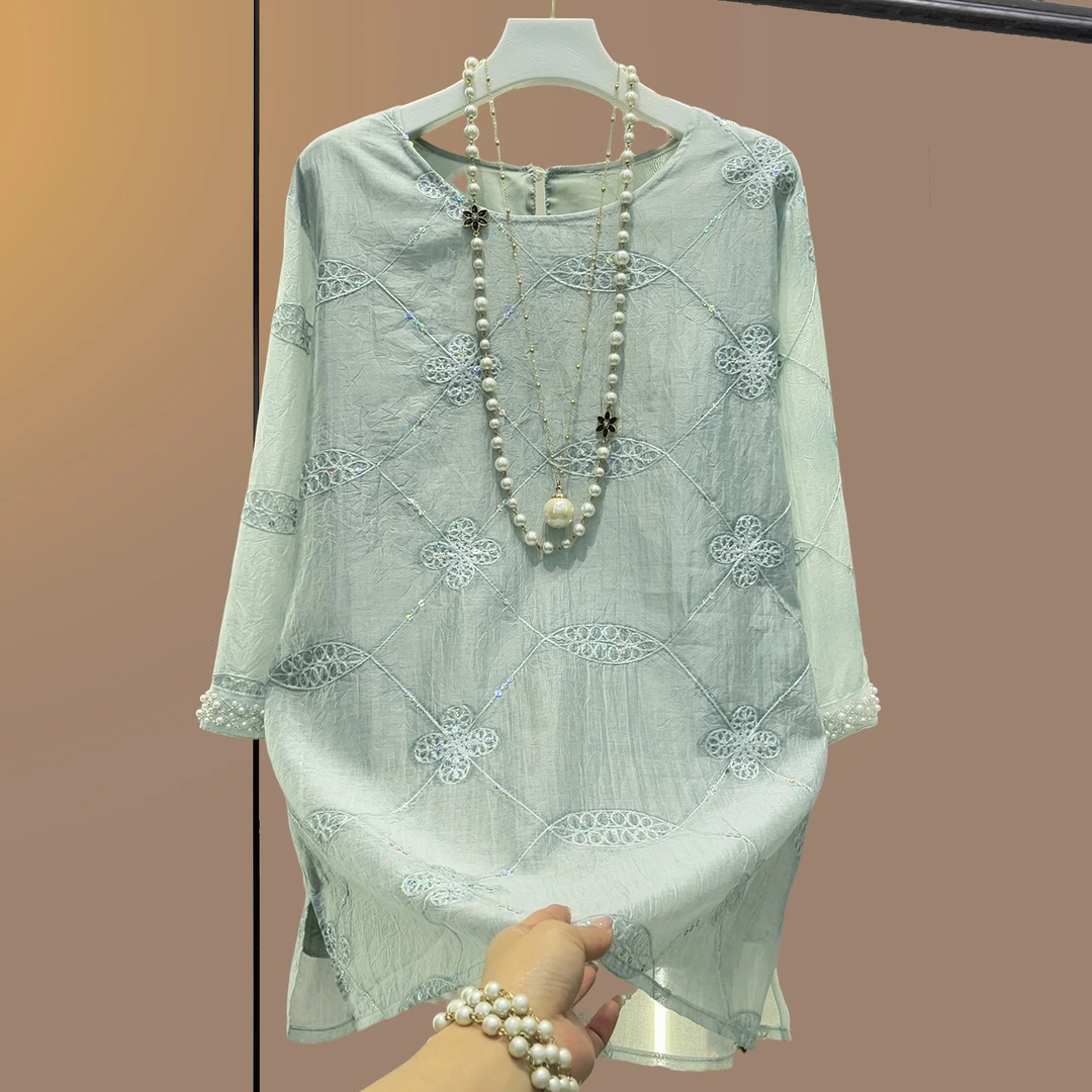 胖妹妹春季提花刺绣大码衬衫气质时尚显瘦