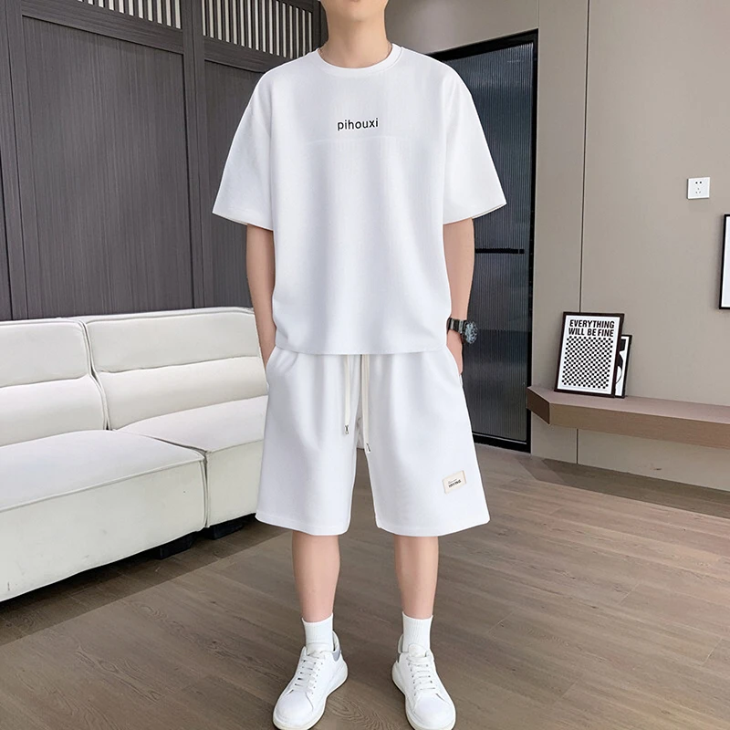 夏季时尚套装男士圆领短袖2025新款潮流休闲印花薄款短裤搭配一套