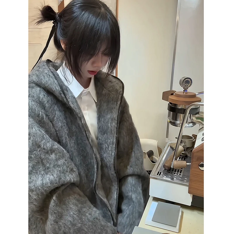 K08 连帽毛衣男款冬季慵懒高级感针织外套潮牌短款夹克