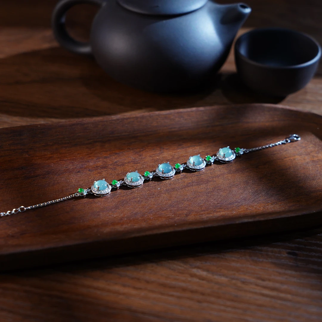 【睿泽赏宝】S925翡翠粉青蛋面手链200cm/7*2 AE0800