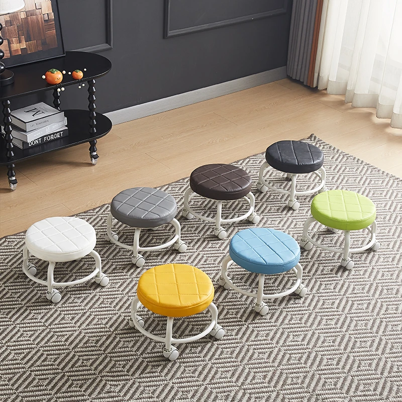 带轮凳子万向轮矮凳滑轮凳圆板凳带娃儿童学步换鞋凳家用