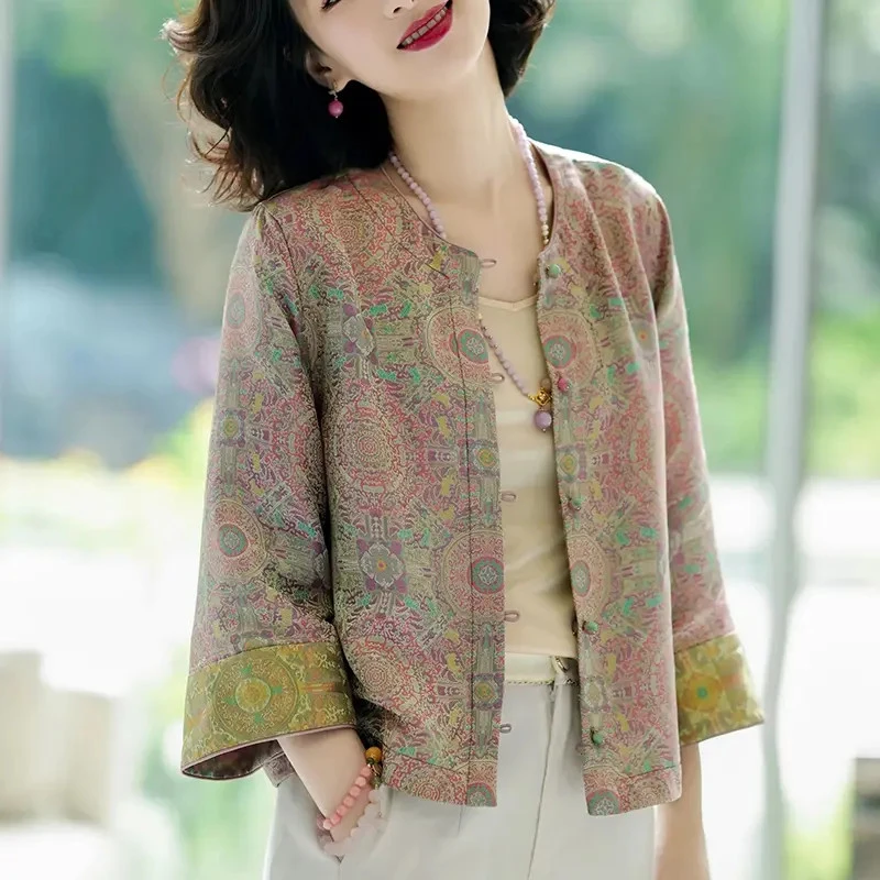 高级感气质真 丝宋锦上衣女早秋新款新中式国风小衫两面穿外套