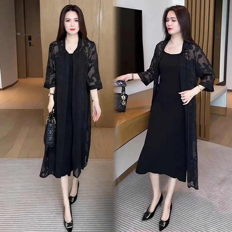 时尚连衣裙女2025夏季新款时髦洋气宽松显瘦外披气质吊带裙两件套