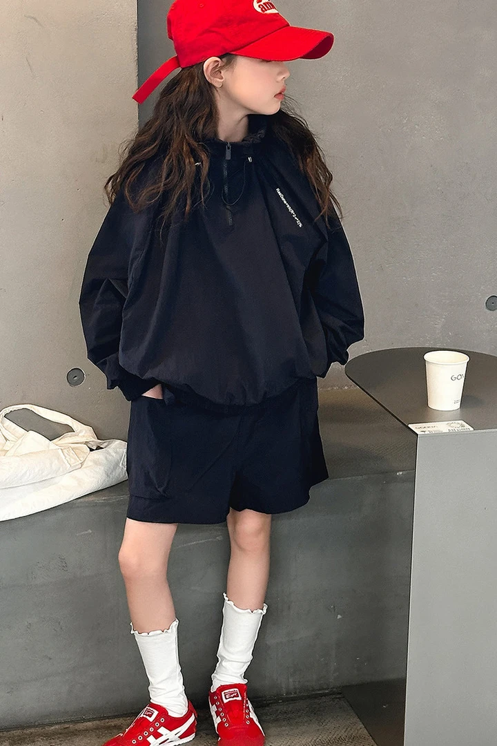 女童夏季套头防晒衣套装2025新款女大童夏装防晒服运动短裤两件套