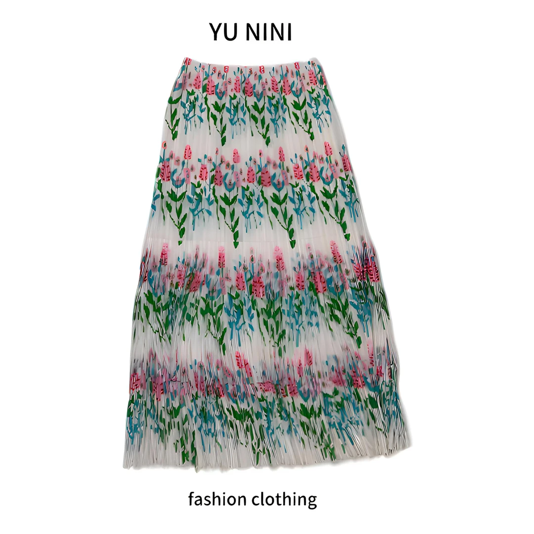 【YUNINI定制】印花时尚潮流百褶半裙沙滩风百搭