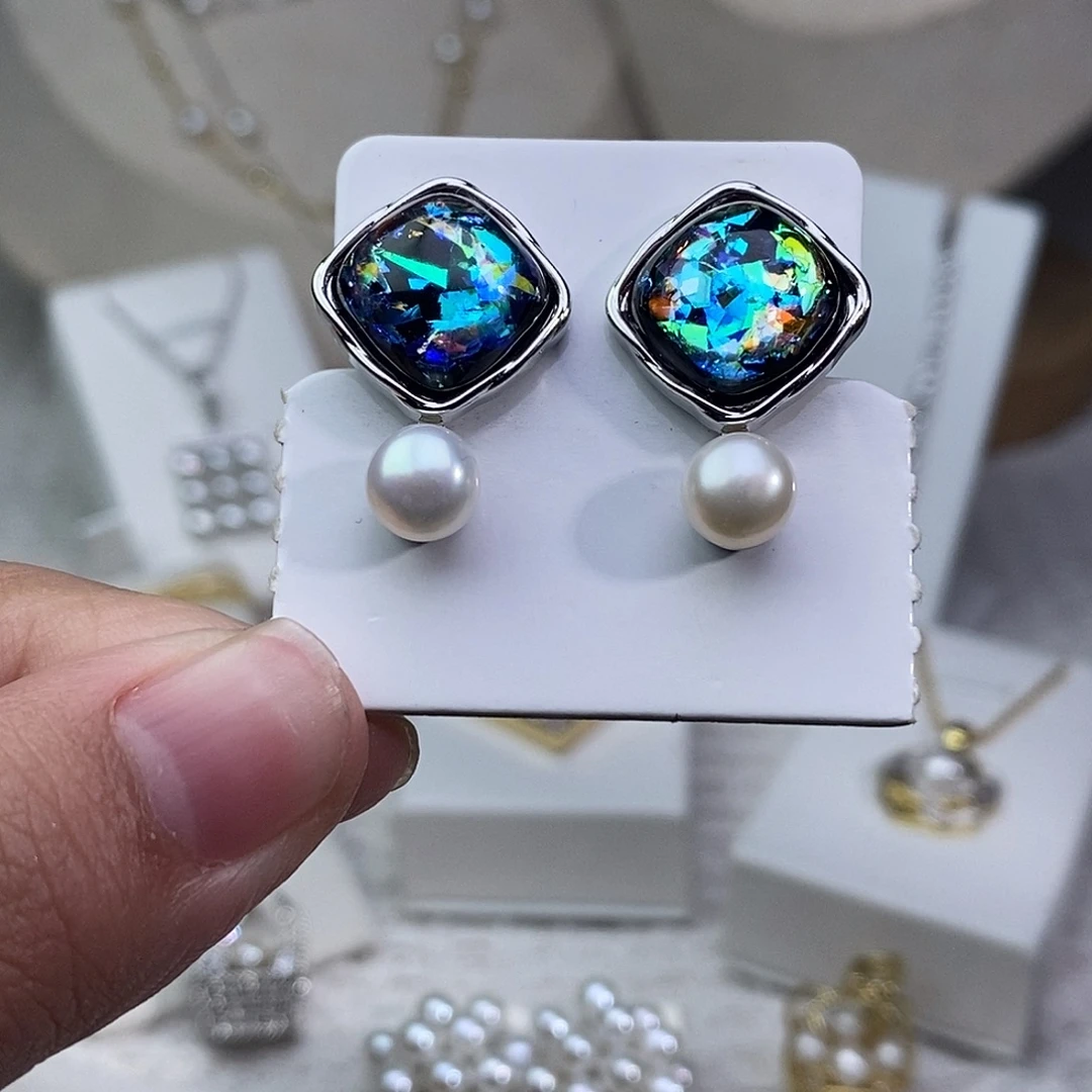 淡水珍珠耳饰银S925镶嵌