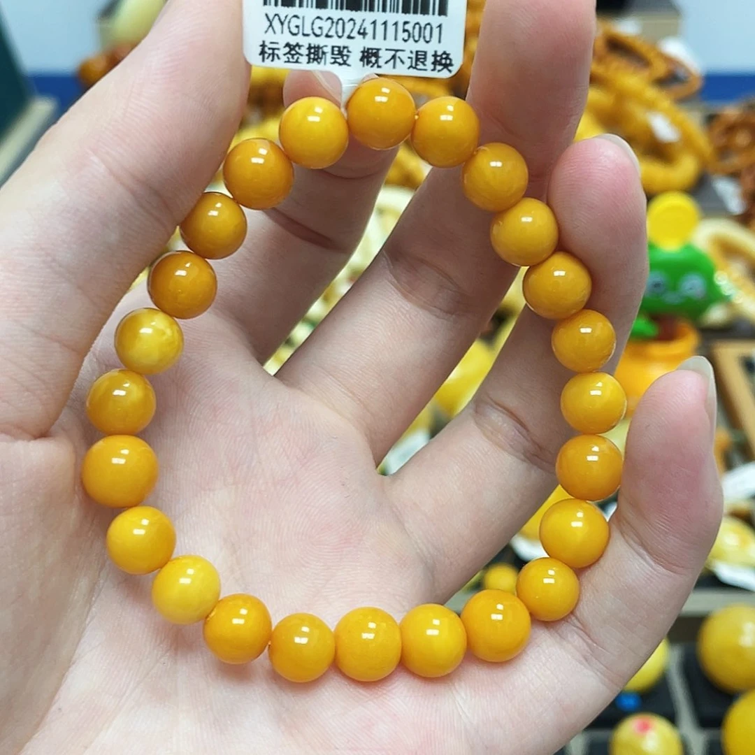 未镶嵌琥珀珠宝奇石圆珠手串鸡油黄8.5mm➕瑕