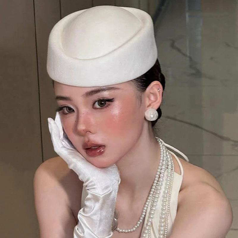 非金属布艺婚庆饰品 法式新娘高级感气质赫本风礼服白色礼帽1986W