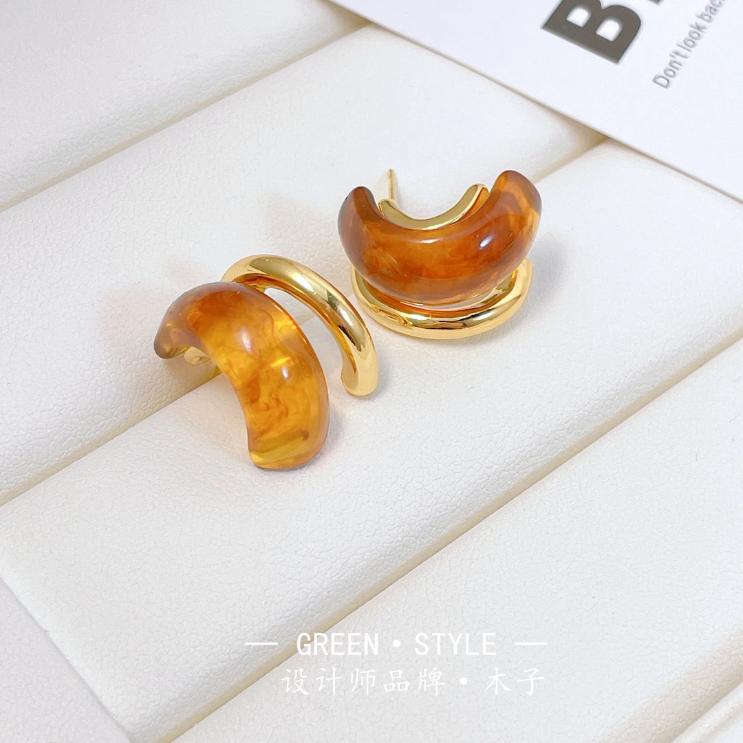 铜合金耳饰 【复古月牙C形耳钉】轻奢百搭新款简约时尚设计师-A34