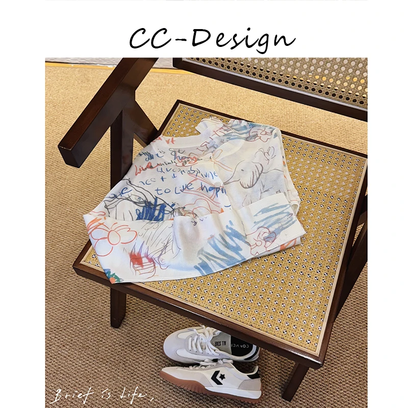 CAICAI-【彩绘涂鸦】软糯醋酸羊毛彩绘印花针织开衫薄款上衣070029