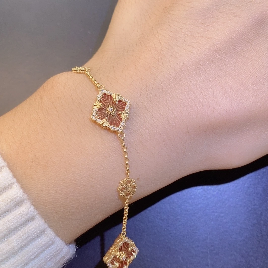 手链18K金镶嵌钻石珐琅手链k黄