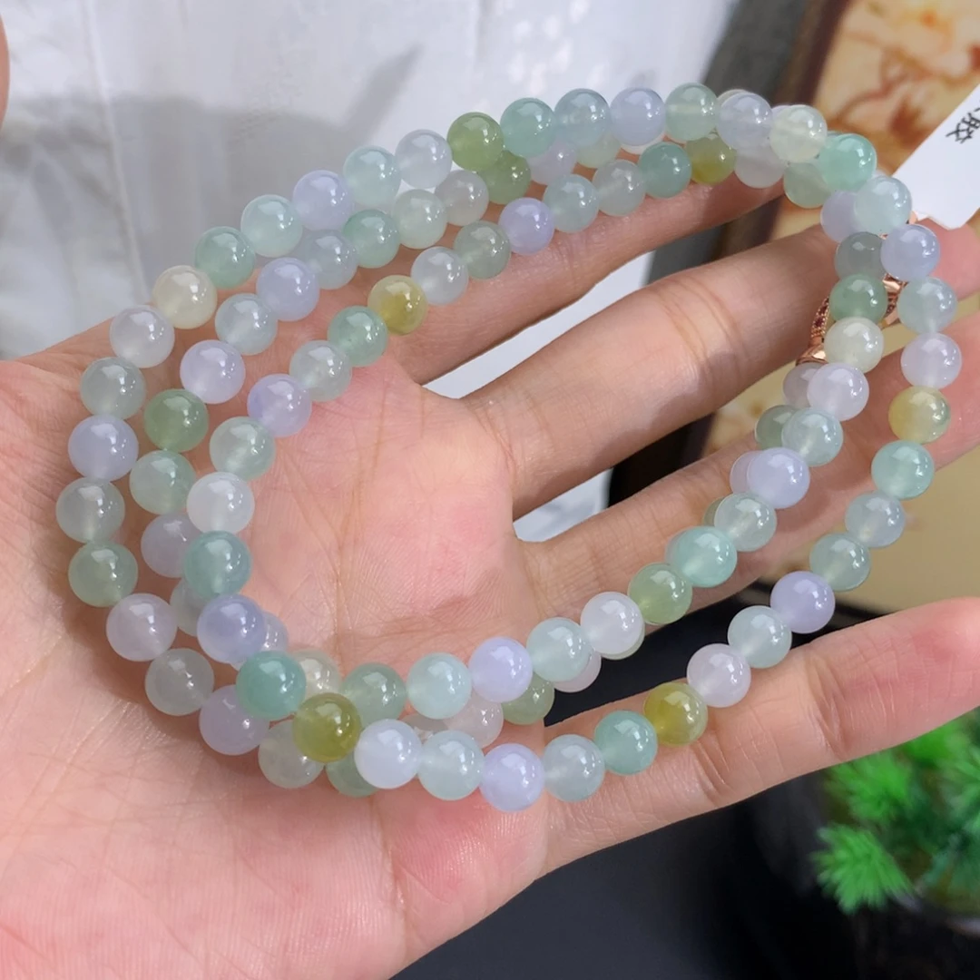 翡翠未镶嵌手串卡6冰胶马卡龙项链
