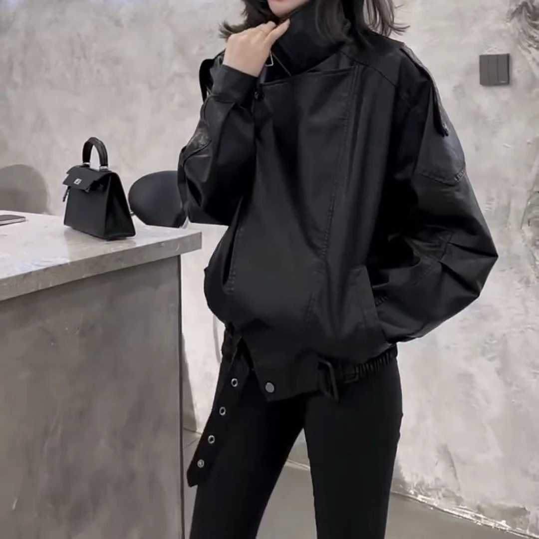 2025春季新款时尚显瘦气质女士网红洋气皮衣外套百搭款D7146