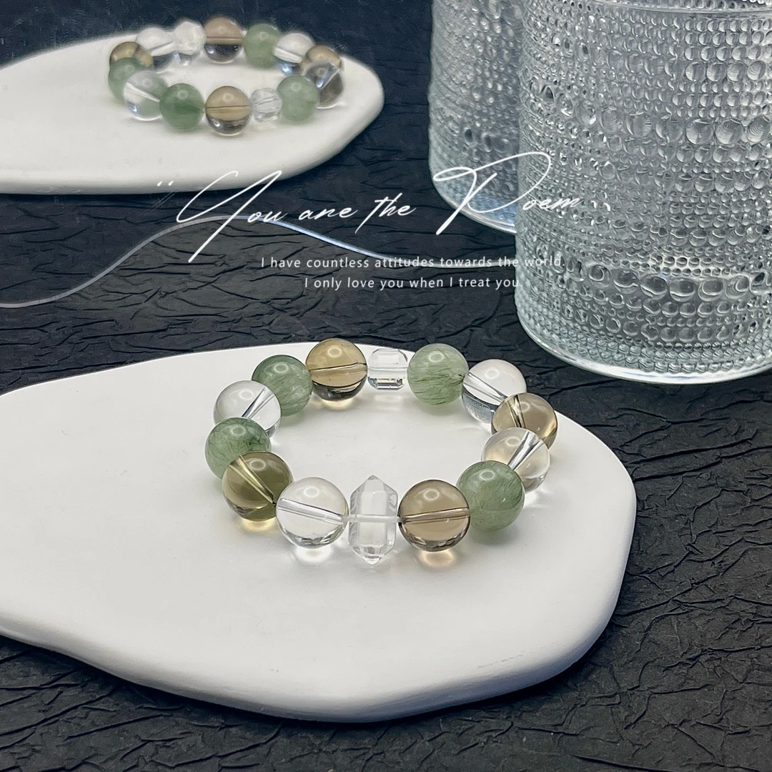 合金手链 《水竹烟》卡14 茶水 绿发 白水 奶白双尖 白水方糖手串