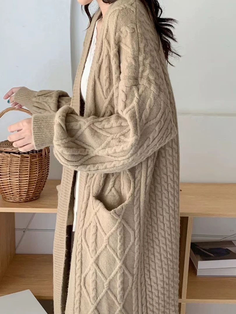 【B001-B060】针织开衫女秋冬新款宽松慵懒风长款外搭大衣厚