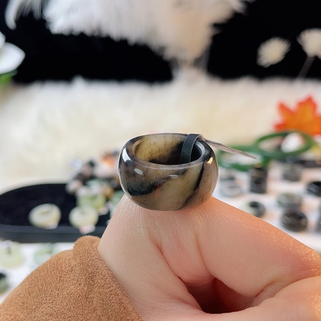 和田玉未镶嵌戒指k36腰花方圆17.8mm