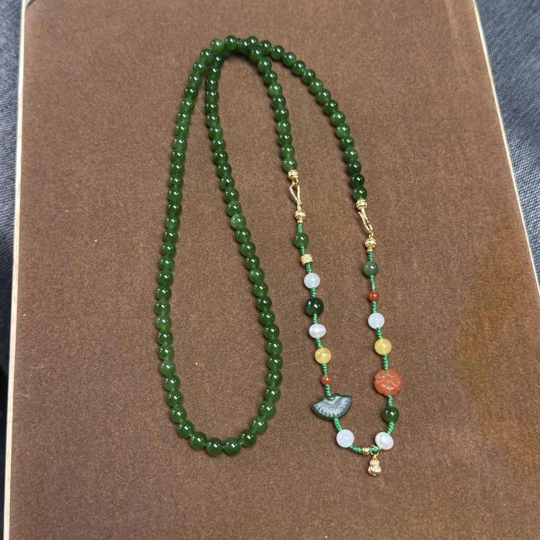 【雾中敦煌】天然和田玉碧玉DIY项链+手串6mm 长链 cz