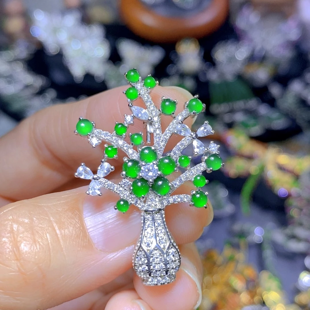 翡翠颈饰银S925镶嵌天然翡翠