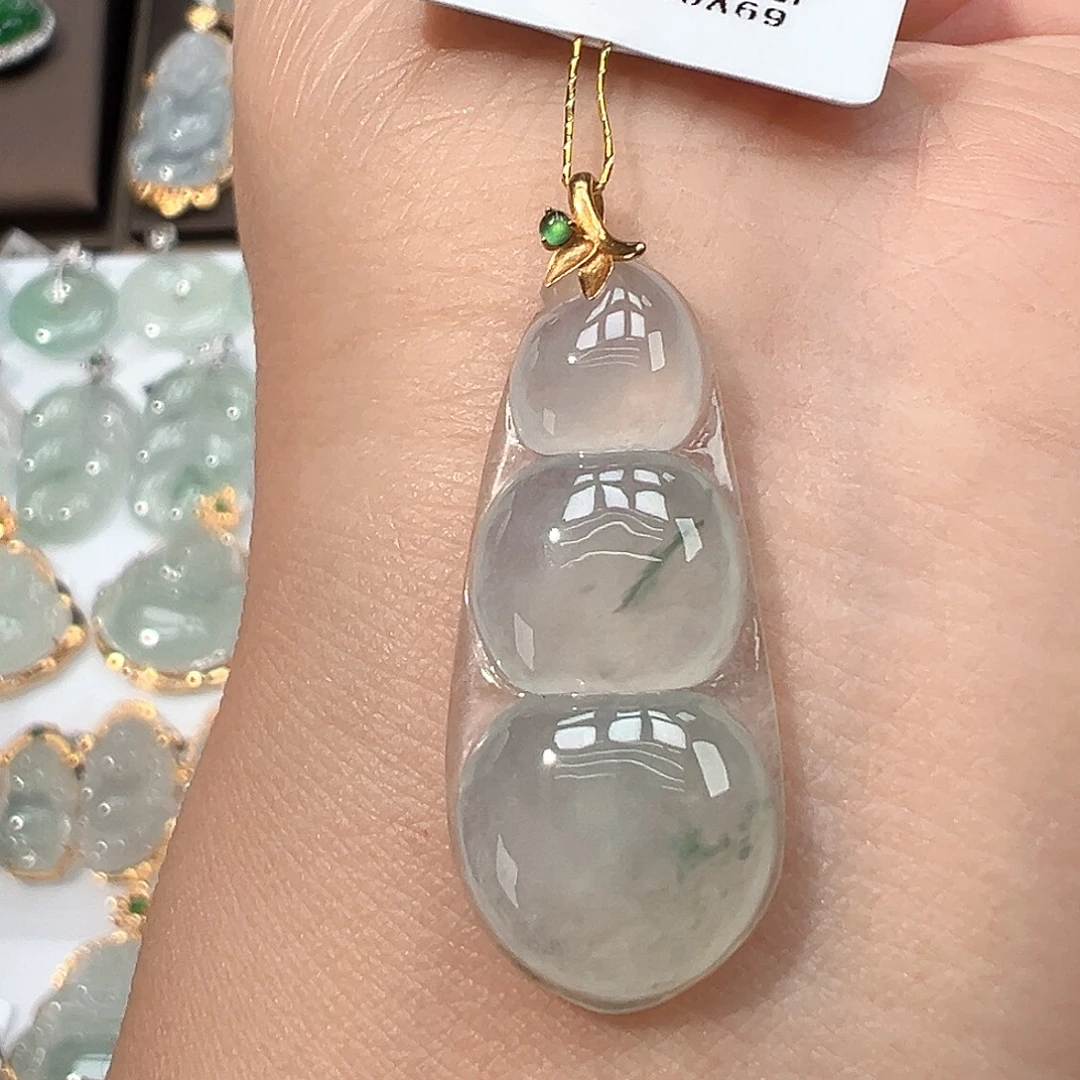 翡翠18K金镶嵌吊坠(不含链)福豆