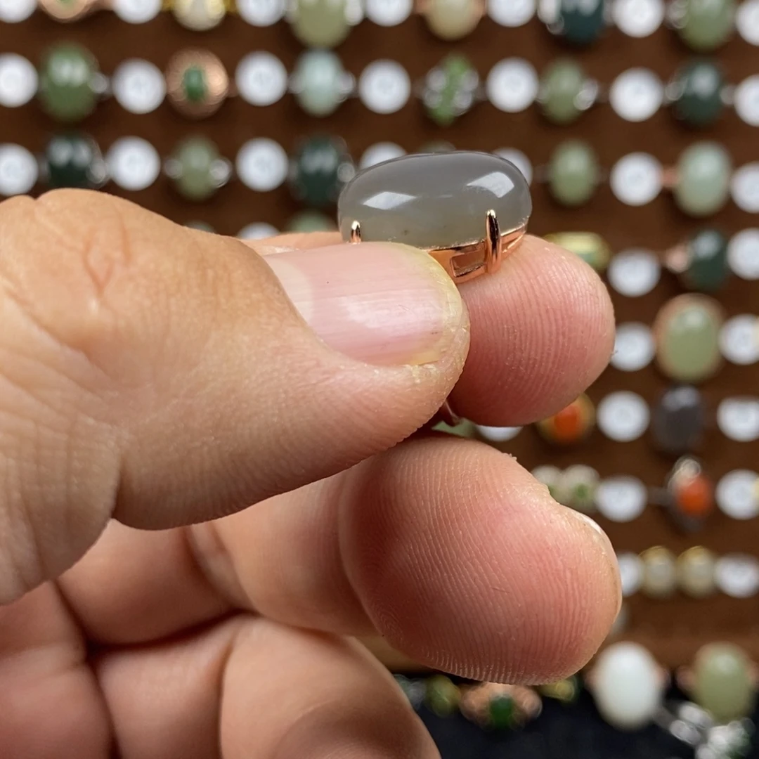 和田玉（青白玉）戒指银S925镀金镶嵌