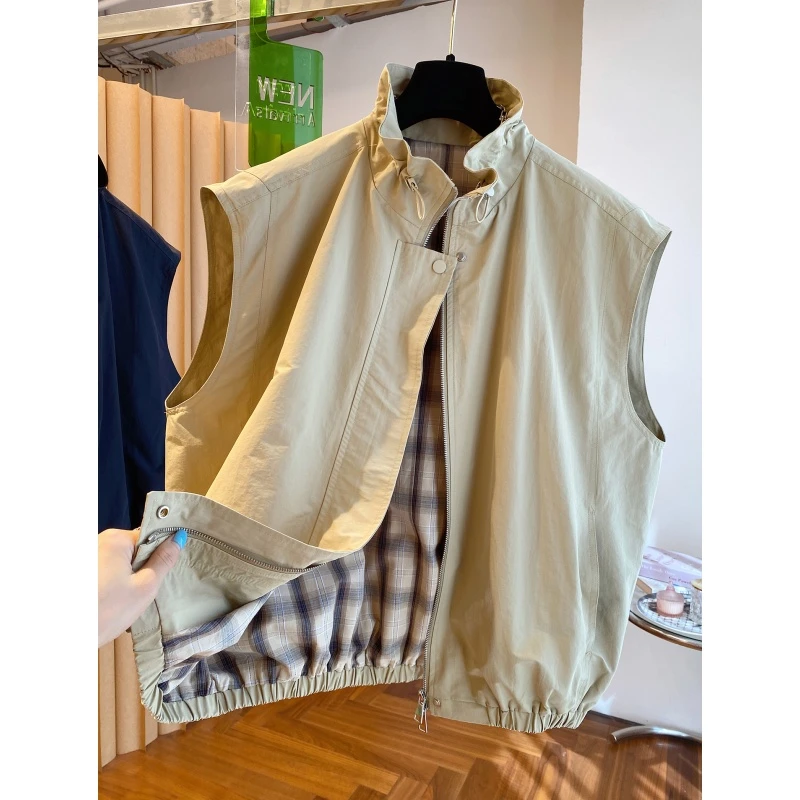 特大码300斤慵懒风花苞领马甲上衣初秋男女叠穿洋气潮流工装背心