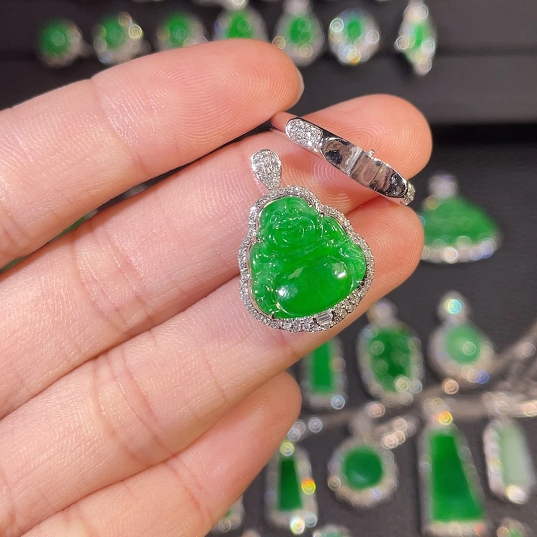 翡翠18K金镶嵌颈饰佛公两用款