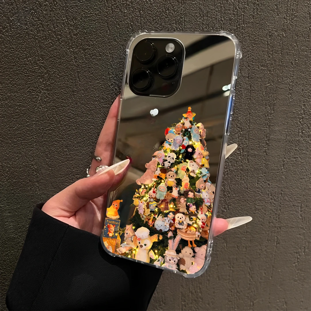 挂满公仔的圣诞树12适用iPhone16苹果17promax手机壳15镜面14女13