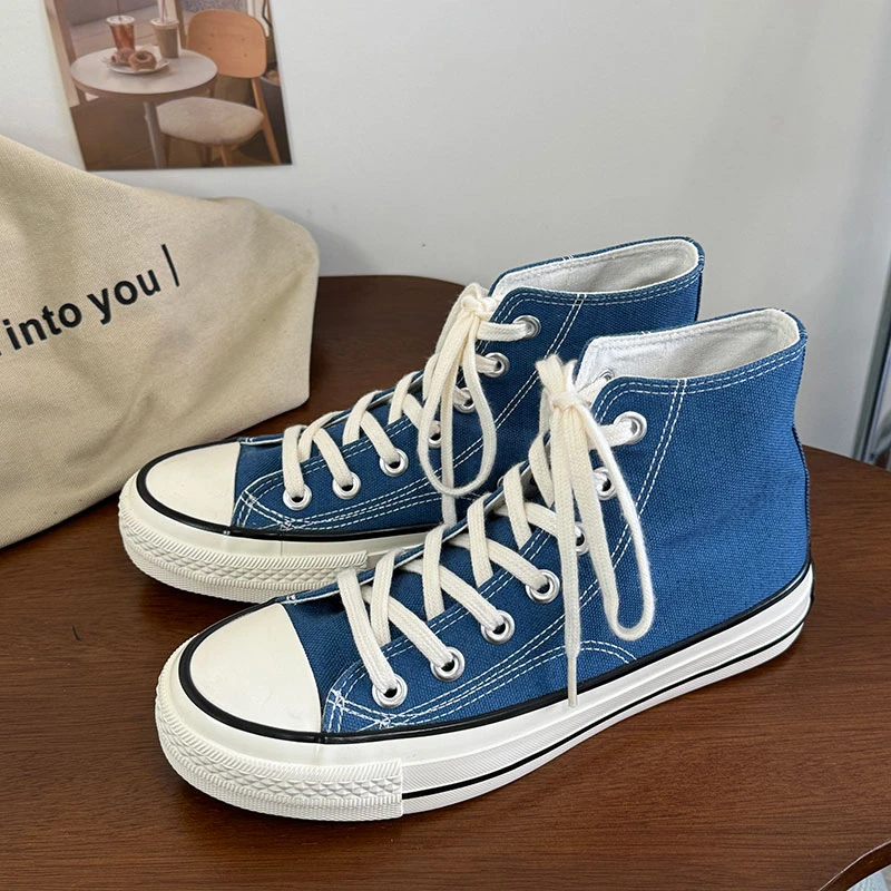 雾霾蓝新款时尚春秋男女同款休闲情侣19透气复古款系带港风帆布鞋