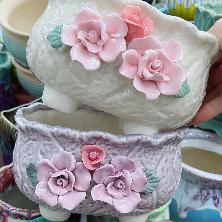 多肉绿植陶瓷花盆9.9包邮，有孔