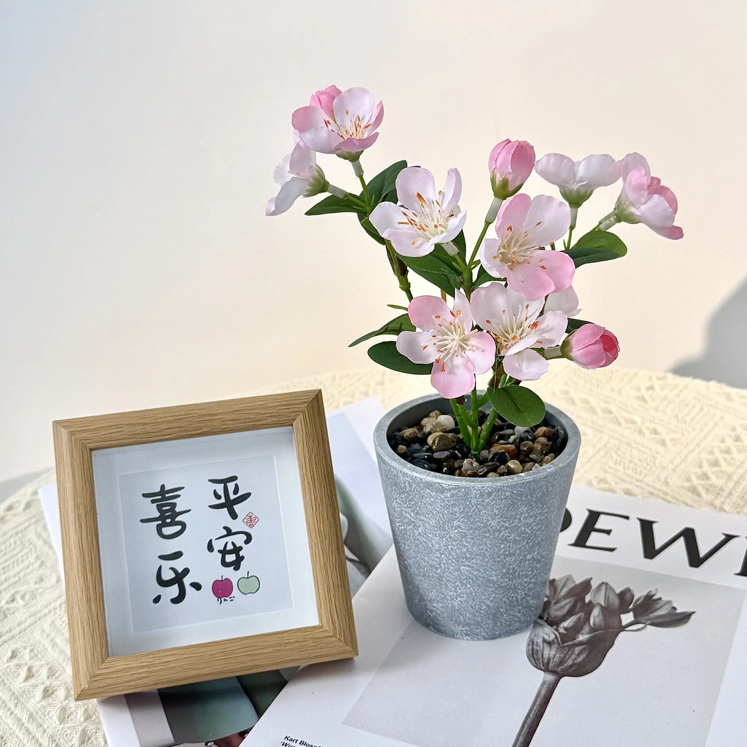 新款苹果花盆栽仿真花ins风桌面摆件免保养好打理成品发货盆景花