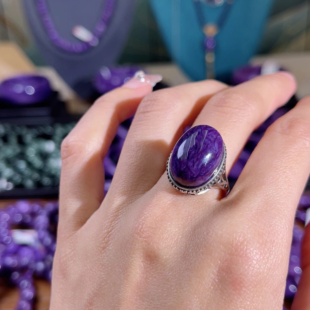 查罗石戒指银S925镶嵌