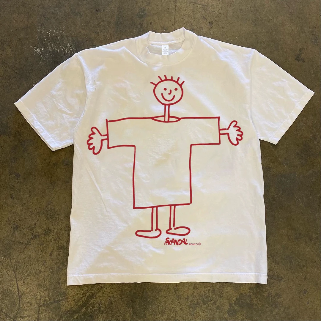 230g小领口！大码男孩印花嘻哈小众oversize短袖T恤男女款圆领上衣