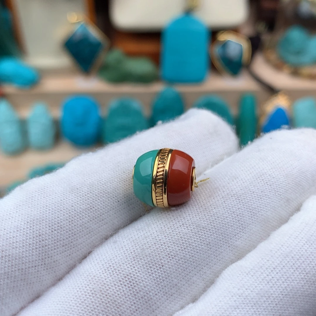 绿松石18K金镶嵌汉堡珠11