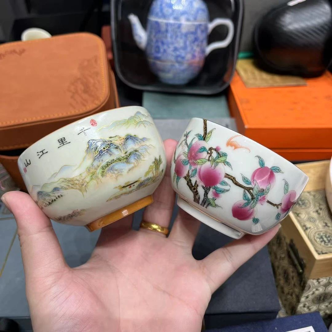 【闪购商品】汝窑千里江山加九桃铜钱对杯 1392+2685