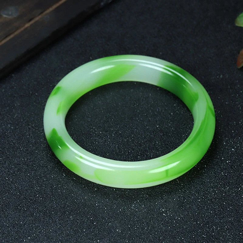 湖水绿飘花女款手镯时尚百搭色时尚女士冰透测量妈妈贵妃镯平安镯