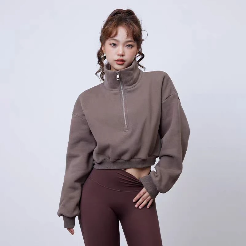 加绒立领半拉链运动卫衣女宽松休闲保暖外套D2009(D8后)