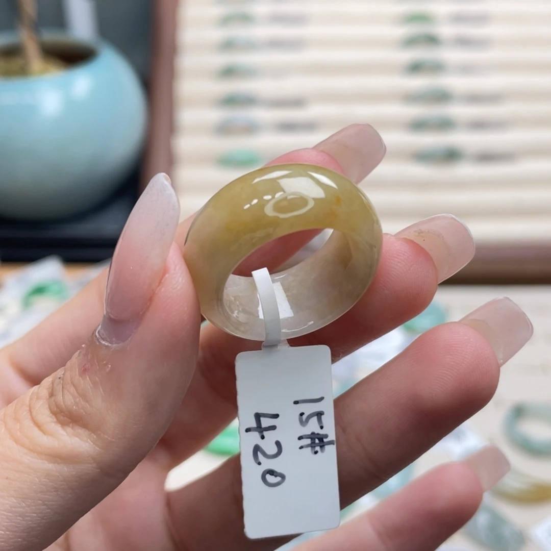 翡翠未镶嵌戒圈a31港圈15牛奶焦糖布丁墩墩