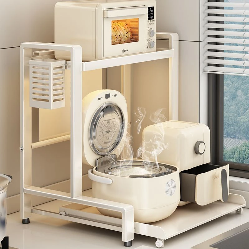 厨房微波炉置物架可抽拉多层放调料架子烤箱收纳家用台面支架两层