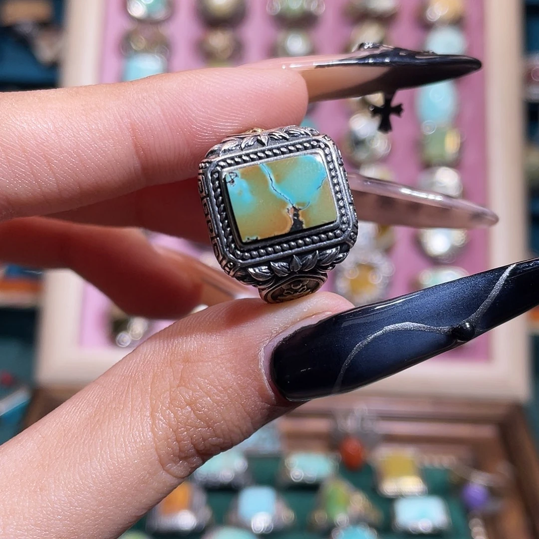 绿松石银S925镶嵌戒指